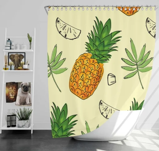 Pineapple Slice Leave Pattern Shower Curtain