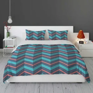 Pink And Blue Retro Chevron Bedding Set 1