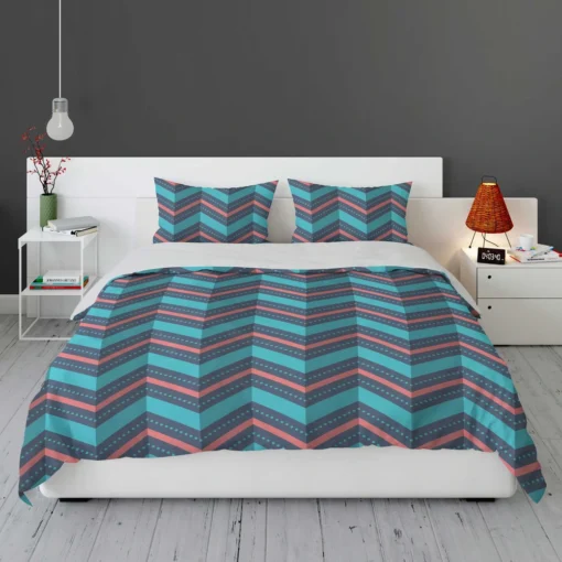 Pink And Blue Retro Chevron Bedding Set 1