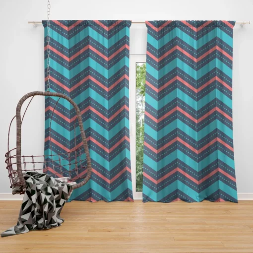 Pink And Blue Retro Chevron Curtain