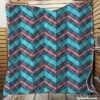 Pink And Blue Retro Chevron Quilt Blanket