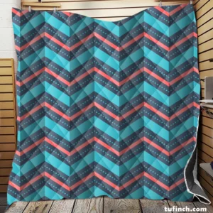 Pink And Blue Retro Chevron Quilt Blanket