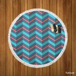 Pink And Blue Retro Chevron Round Beach Towel