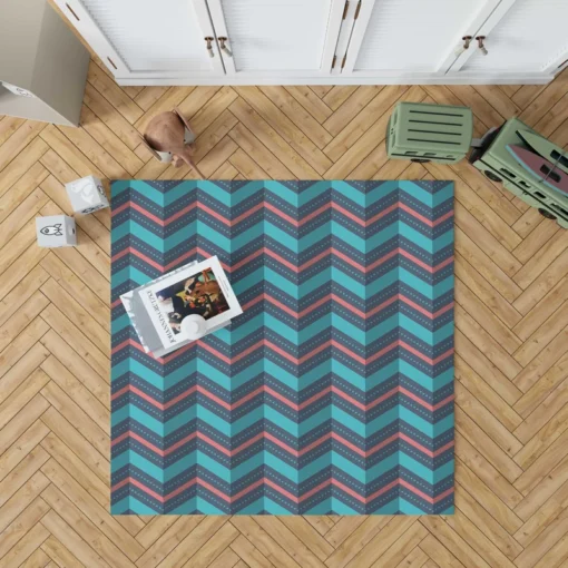 Pink And Blue Retro Chevron Rug