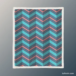 Pink And Blue Retro Chevron Sherpa Fleece Blanket 1