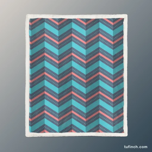 Pink And Blue Retro Chevron Sherpa Fleece Blanket 1