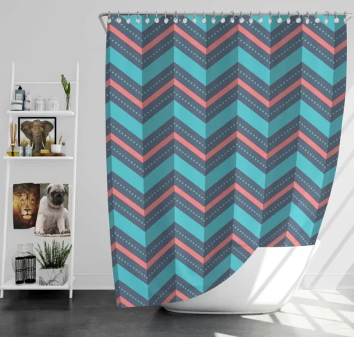 Pink And Blue Retro Chevron Shower Curtain