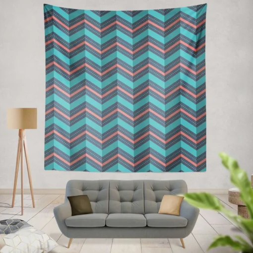 Pink And Blue Retro Chevron Wall Tapestry