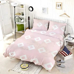 Pink And White Diamond Pattern Bedding Set