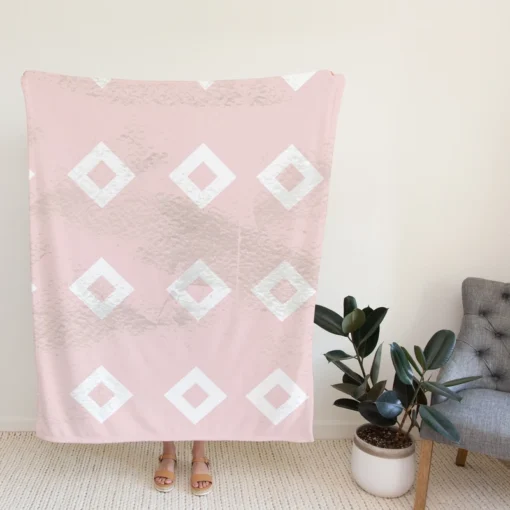 Pink And White Diamond Pattern Fleece Blanket