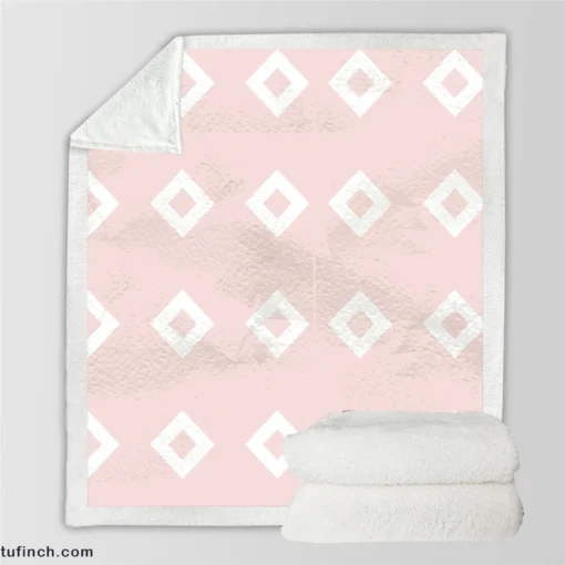 Pink And White Diamond Pattern Sherpa Fleece Blanket