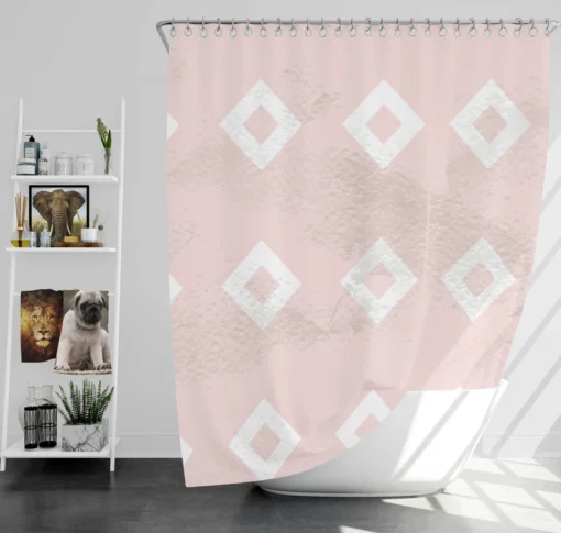 Pink And White Diamond Pattern Shower Curtain