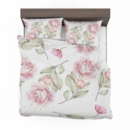 Pink And White Rose Watercolor Bedding Set 2