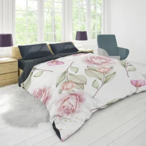 Pink And White Rose Watercolor Duvet Cover 1