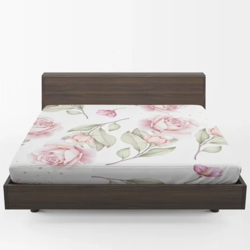 Pink And White Rose Watercolor Fitted Sheet 1