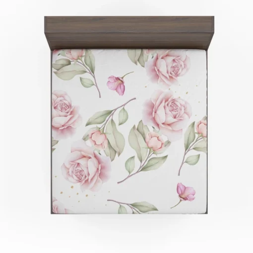 Pink And White Rose Watercolor Fitted Sheet