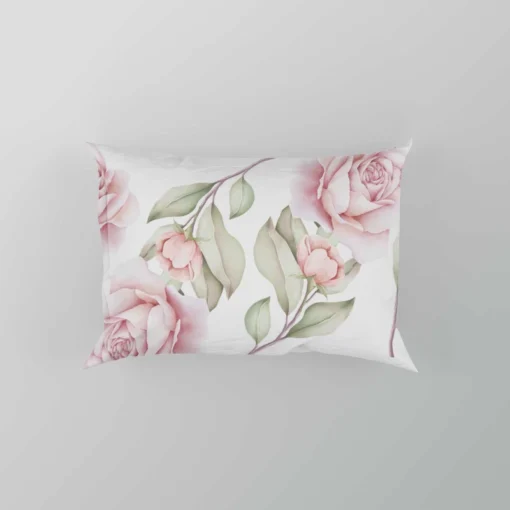 Pink And White Rose Watercolor Pillow Case