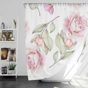 Pink And White Rose Watercolor Shower Curtain