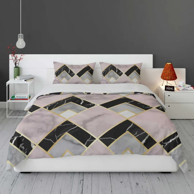 Pink Black Grey Marble Argyle Pattern Bedding Set 1