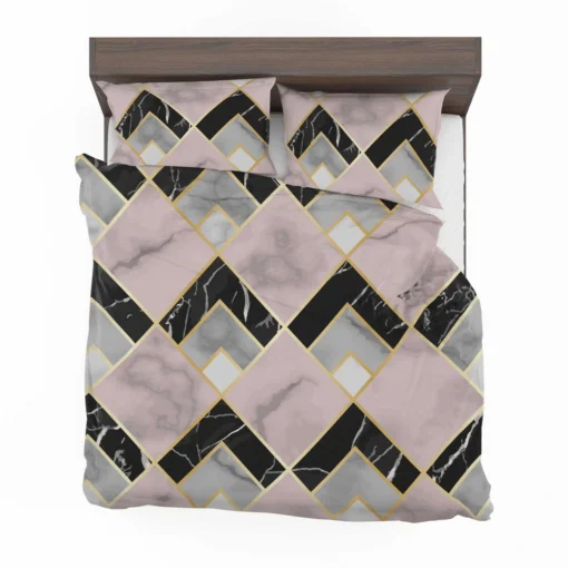 Pink Black Grey Marble Argyle Pattern Bedding Set 2