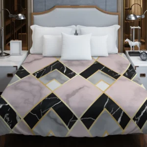 Pink Black Grey Marble Argyle Pattern Duvet Cover