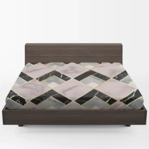 Pink Black Grey Marble Argyle Pattern Fitted Sheet 1