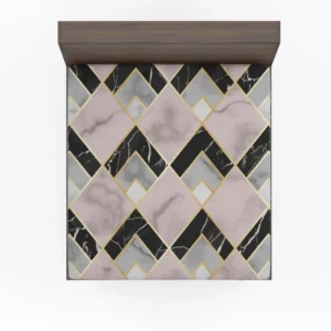 Pink Black Grey Marble Argyle Pattern Fitted Sheet