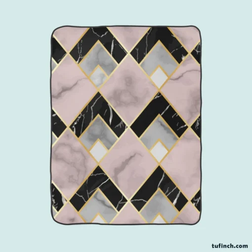 Pink Black Grey Marble Argyle Pattern Fleece Blanket 1