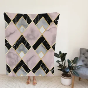 Pink Black Grey Marble Argyle Pattern Fleece Blanket