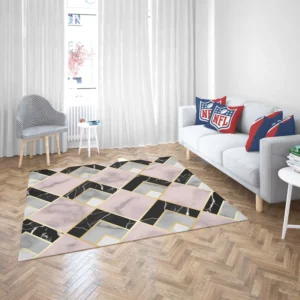 Pink Black Grey Marble Argyle Pattern Rug 2