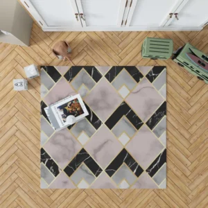 Pink Black Grey Marble Argyle Pattern Rug