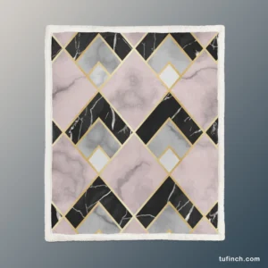 Pink Black Grey Marble Argyle Pattern Sherpa Fleece Blanket 1