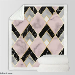 Pink Black Grey Marble Argyle Pattern Sherpa Fleece Blanket