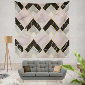 Pink Black Grey Marble Argyle Pattern Wall Tapestry