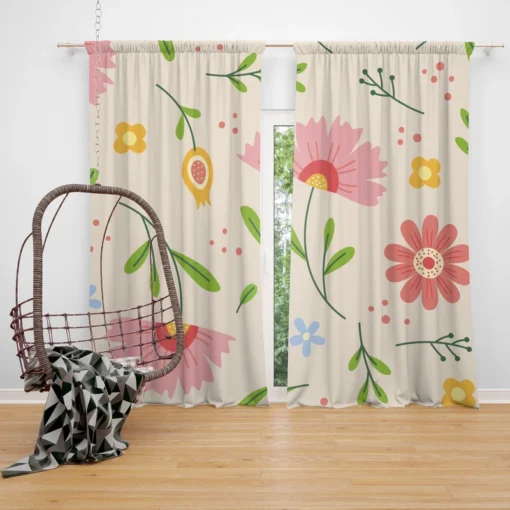 Pink Blooming Flowers Curtain