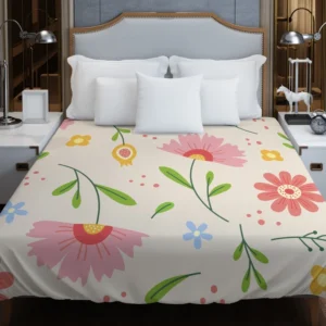 Pink Blooming Flowers Duvet Cover