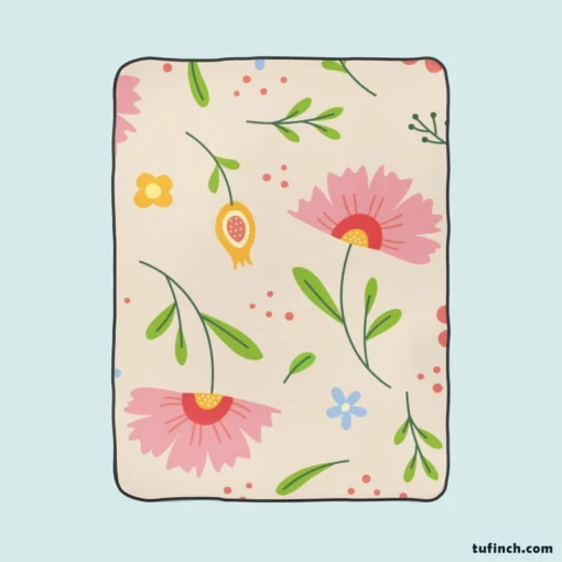 Pink Blooming Flowers Fleece Blanket 1