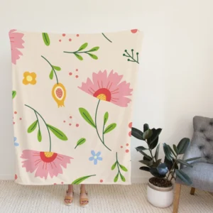 Pink Blooming Flowers Fleece Blanket