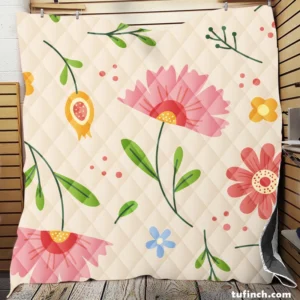 Pink Blooming Flowers Quilt Blanket