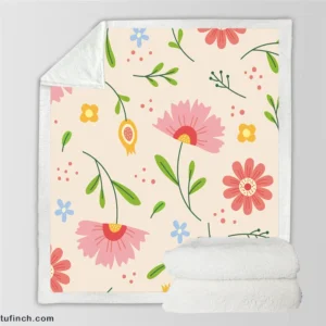 Pink Blooming Flowers Sherpa Fleece Blanket