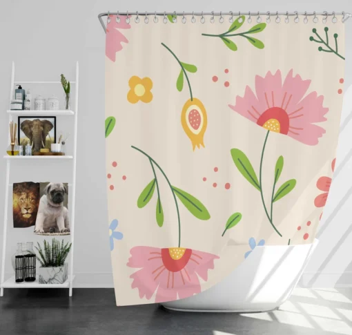 Pink Blooming Flowers Shower Curtain