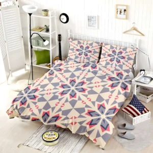 Pink Blue Kaleidoscope Floral Pattern Bedding Set