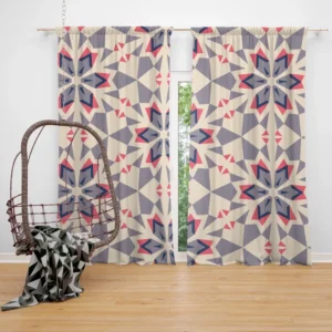 Pink Blue Kaleidoscope Floral Pattern Curtain