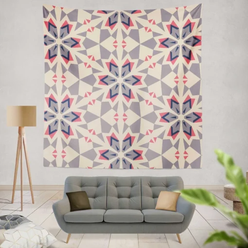 Pink Blue Kaleidoscope Floral Pattern Wall Tapestry