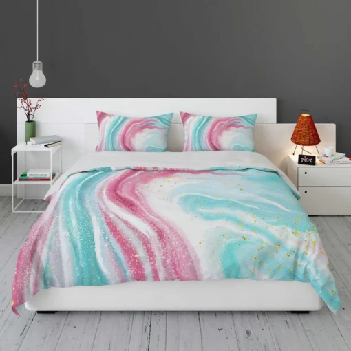 Pink Blue Marble Effects Bedding Set 1