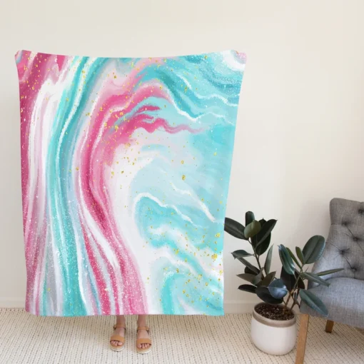 Pink Blue Marble Effects Fleece Blanket