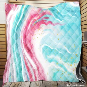 Pink Blue Marble Effects Quilt Blanket