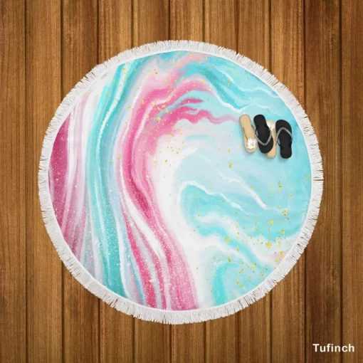 Pink Blue Marble Effects Round Beach Towel