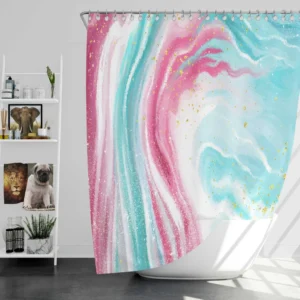 Pink Blue Marble Effects Shower Curtain