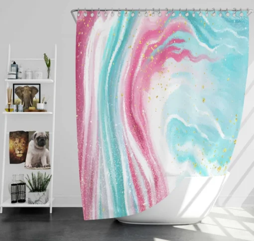 Pink Blue Marble Effects Shower Curtain